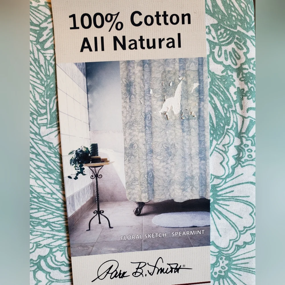 Spearmint & White Floral Print Shower Curtain